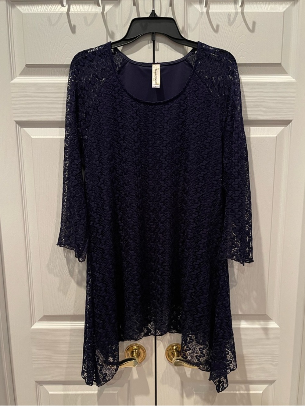 Decorated Originals Navy Blue Lace Overlay Sharkbite Tunic Top — Size XL